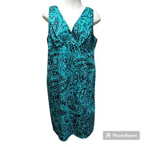 Jones New York Signature Sheath Dress Paisley Green & Black